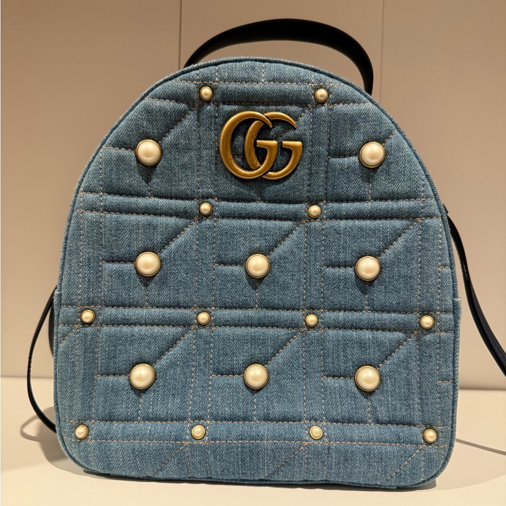 Gucci Marmont pearl denim backpack